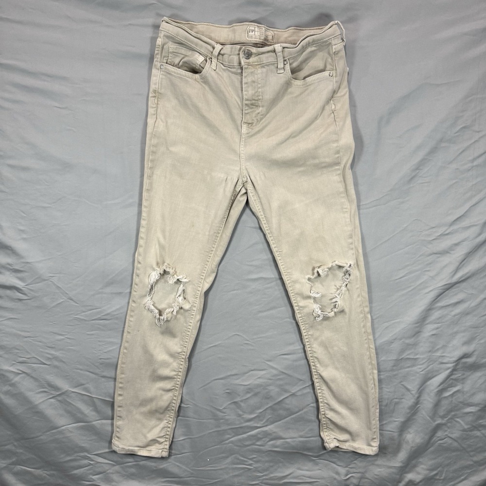 Free People Mid-Rise Skinny Ankle Jeans Womens 30 White Denim Stretch Distressed